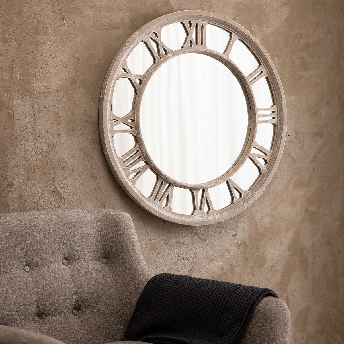 BASEMENT HOME - Espejo Redondo Gris 80 cm De Pared Decorativo Basement Home