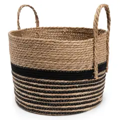 MICA - Canasto de Rattán con Diseño Líneas Negras 28x38cm