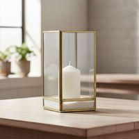 Farol Dorado Vidrio 21X10 Cm Adorno Decorativo