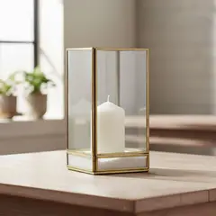 ROBERTA ALLEN - Farol Dorado Vidrio 21X10 Cm Adorno Decorativo