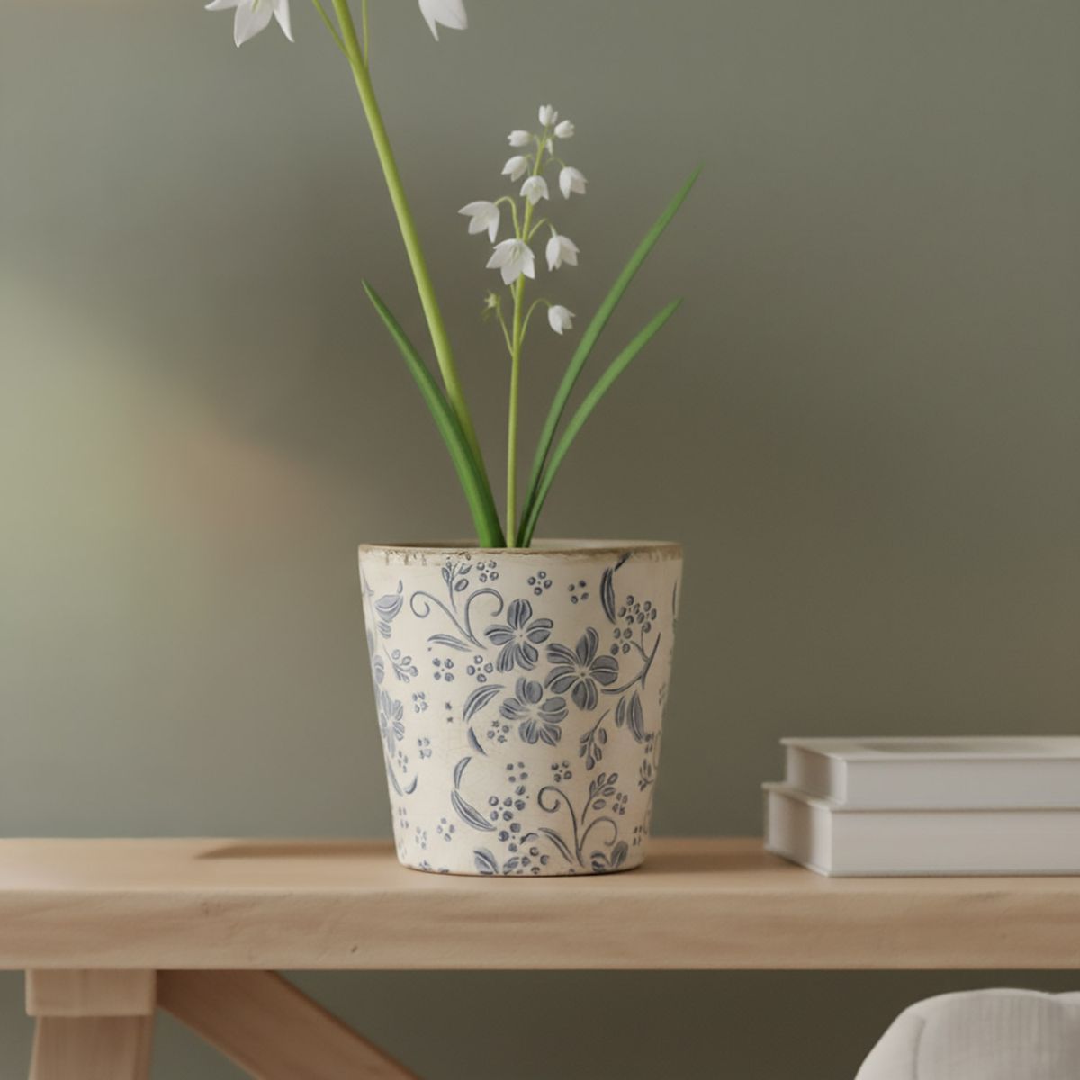 ROBERTA ALLEN - Macetero Cerámica con Flores Azules Decoración Roberta Allen