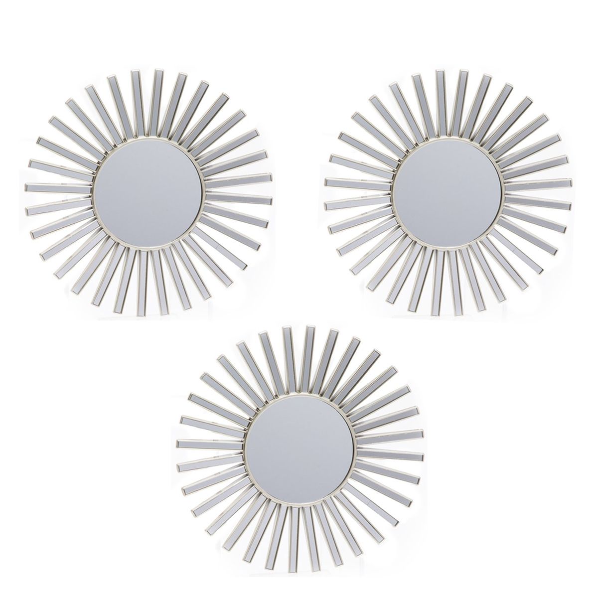 MICA - Set 3 Espejos De Pared Sol Plateado 25 cm Decorativo Mica