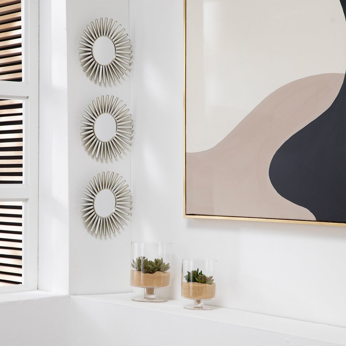 MICA - Set 3 Espejos De Pared Sol Plateado 25 cm Decorativo Mica