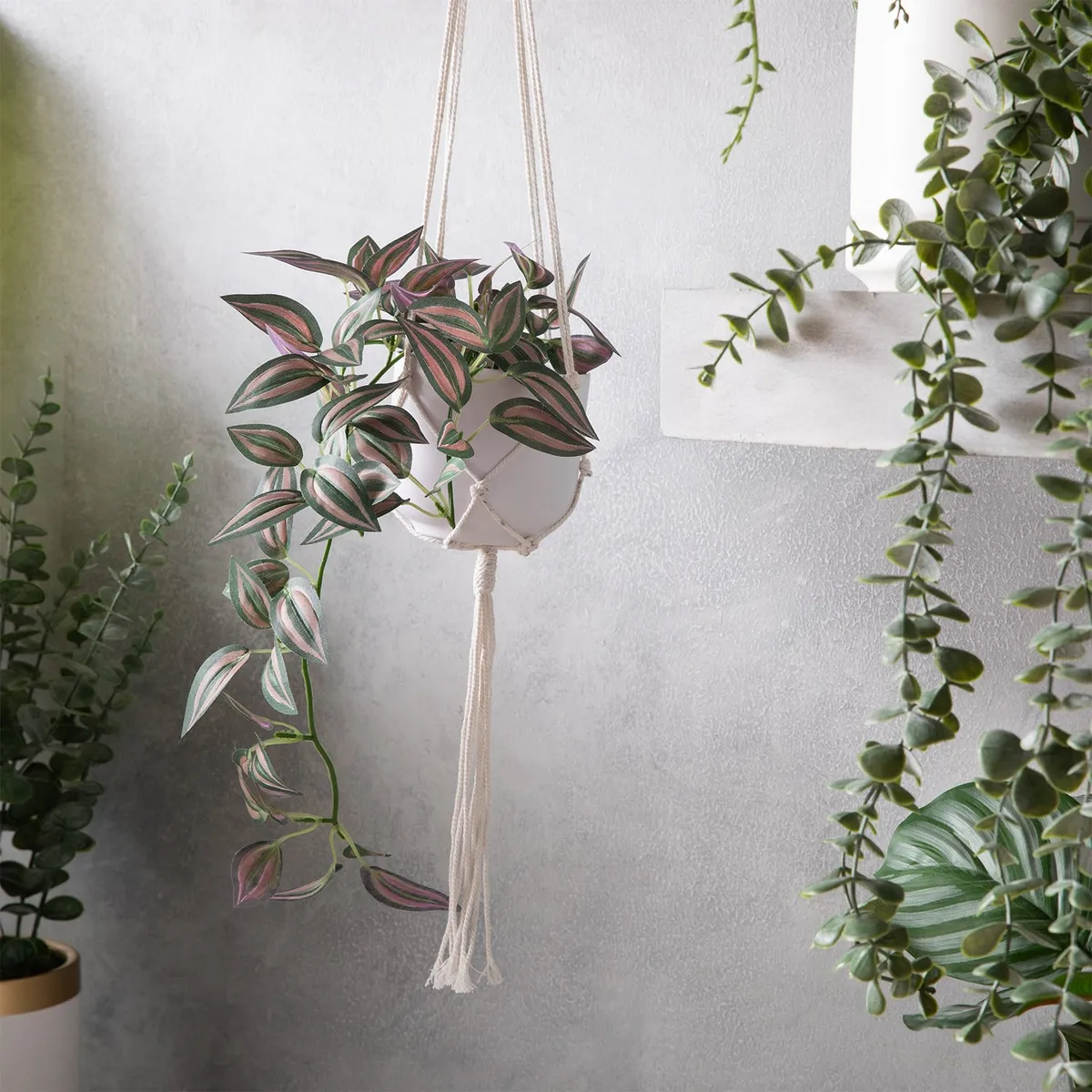 MICA - Planta Artificial Colgante Cebrina 61 Cm Con Macetero Mica