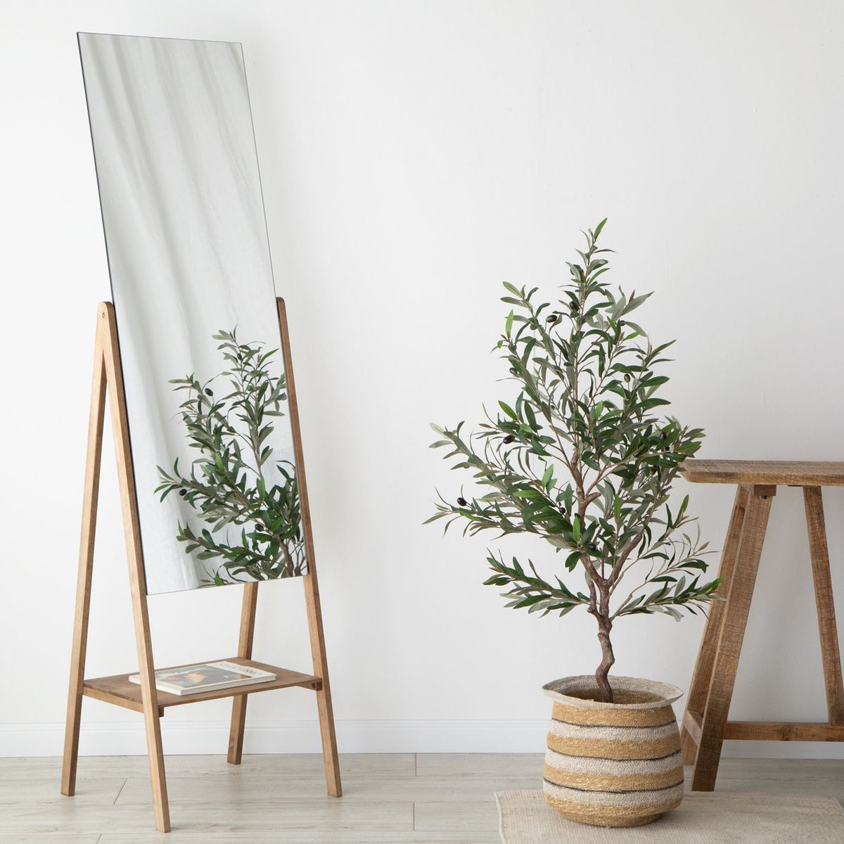 BASEMENT HOME - Espejo Pie Rectangular Marco Madera 48X175 cm de Pared Decorativo Basement Home