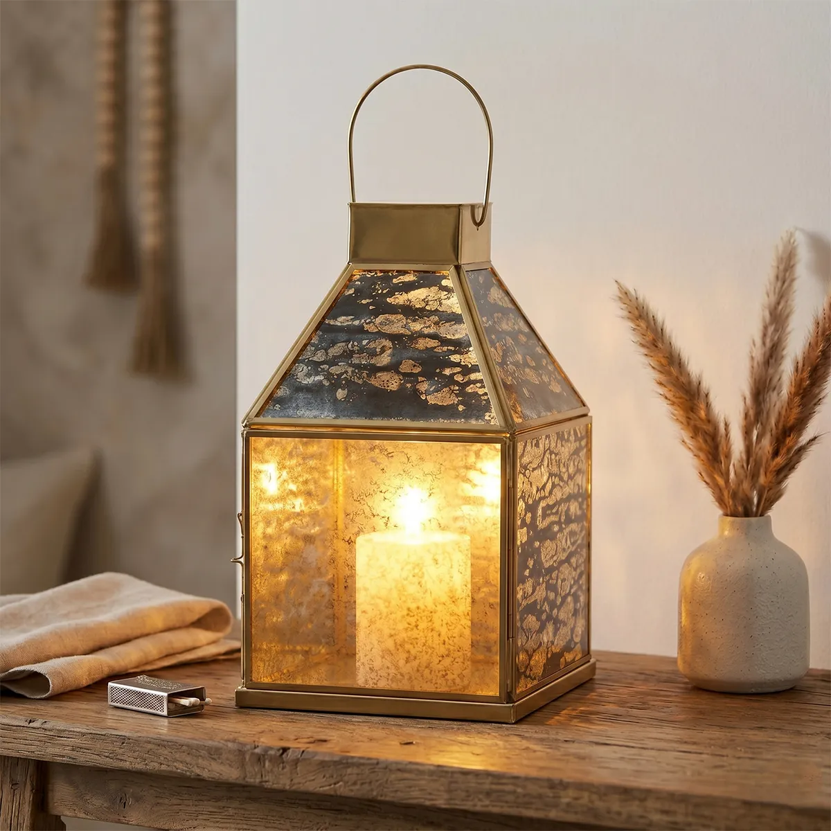 CASA CANTABRIA - Farol Dorado 15X25 Cm Adorno Decorativo Casa Cantabria
