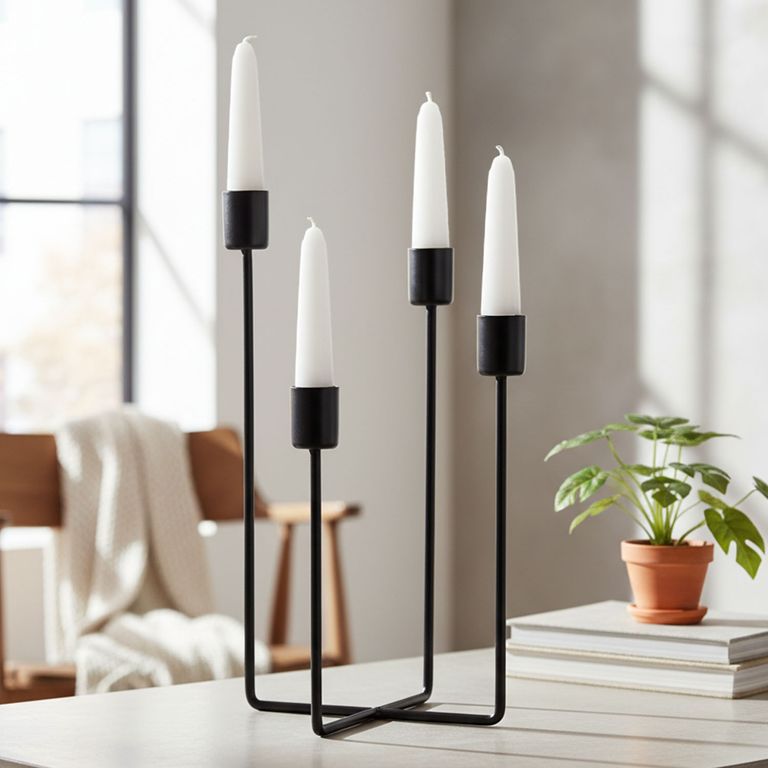 Candelabro 4 Velas 10X10X25Cm Metal Adorno Decorativo