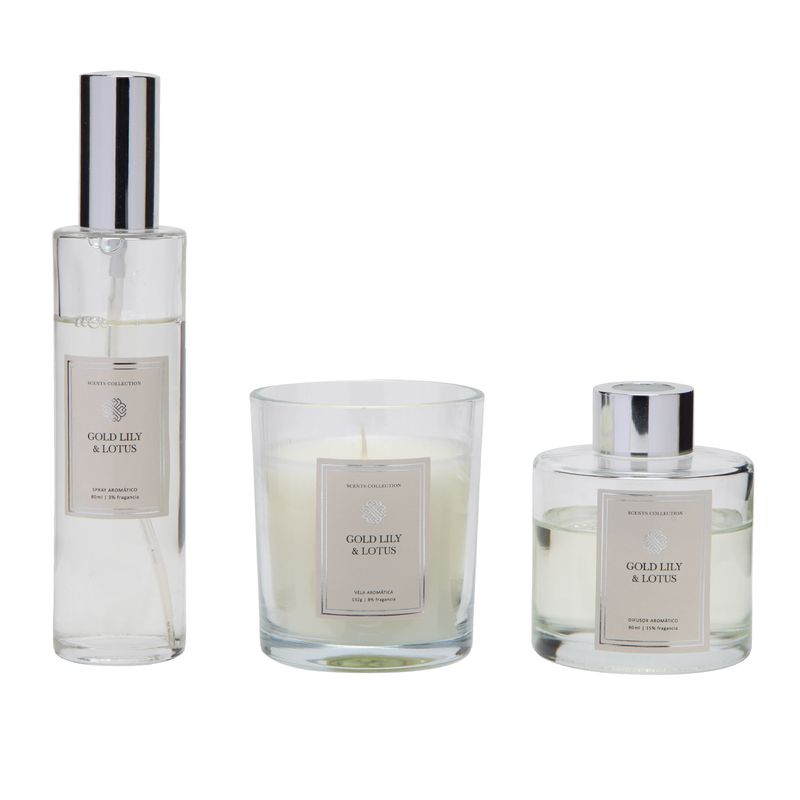 BASEMENT HOME - Set Vela 132G + Difusor 80Ml + Spray 80Ml Gll Gold Lily & Lotus  Basement Home