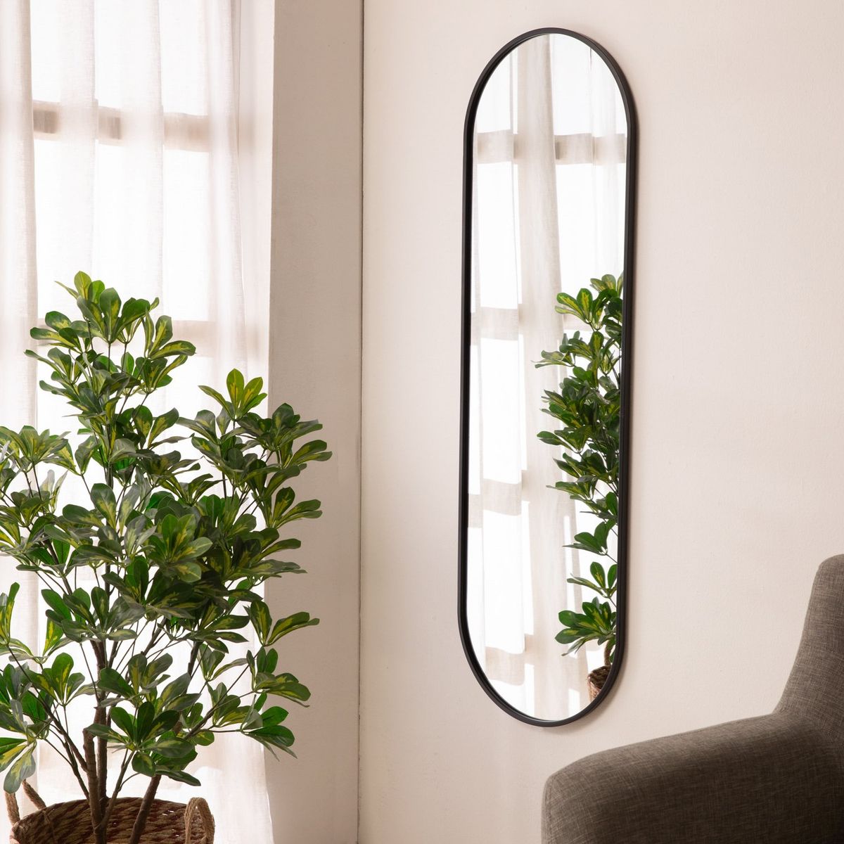 BASEMENT HOME - Espejo Ovalado con Marco Metálico Negro 40X130 cm De Pared Decorativo Basement Home