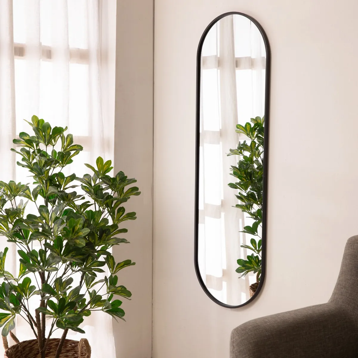 BASEMENT HOME - Espejo Ovalado con Marco Metálico Negro 40X130 cm De Pared Decorativo Basement Home