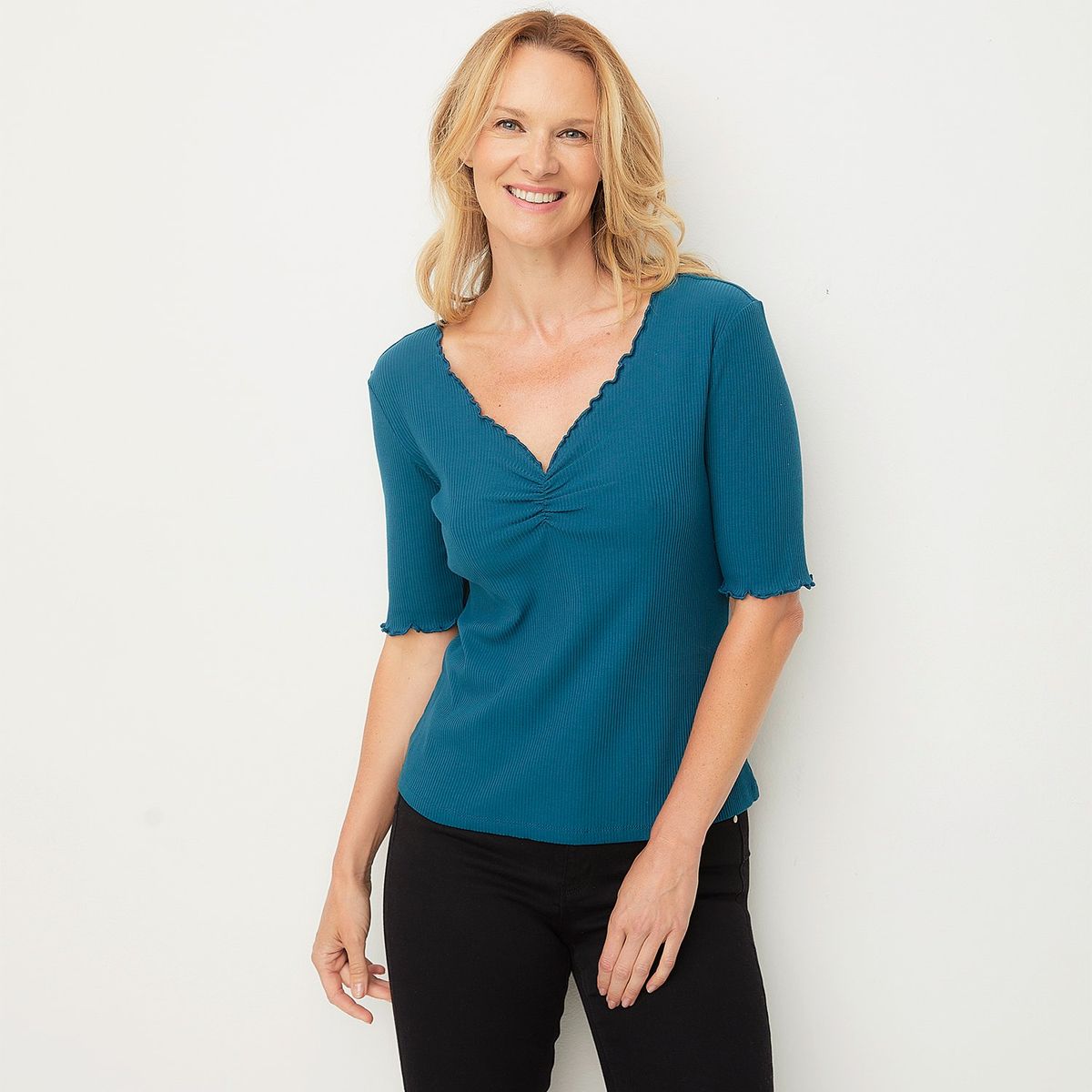 NEWPORT - Polera Manga Corta Rayada Algodón Mujer Newport