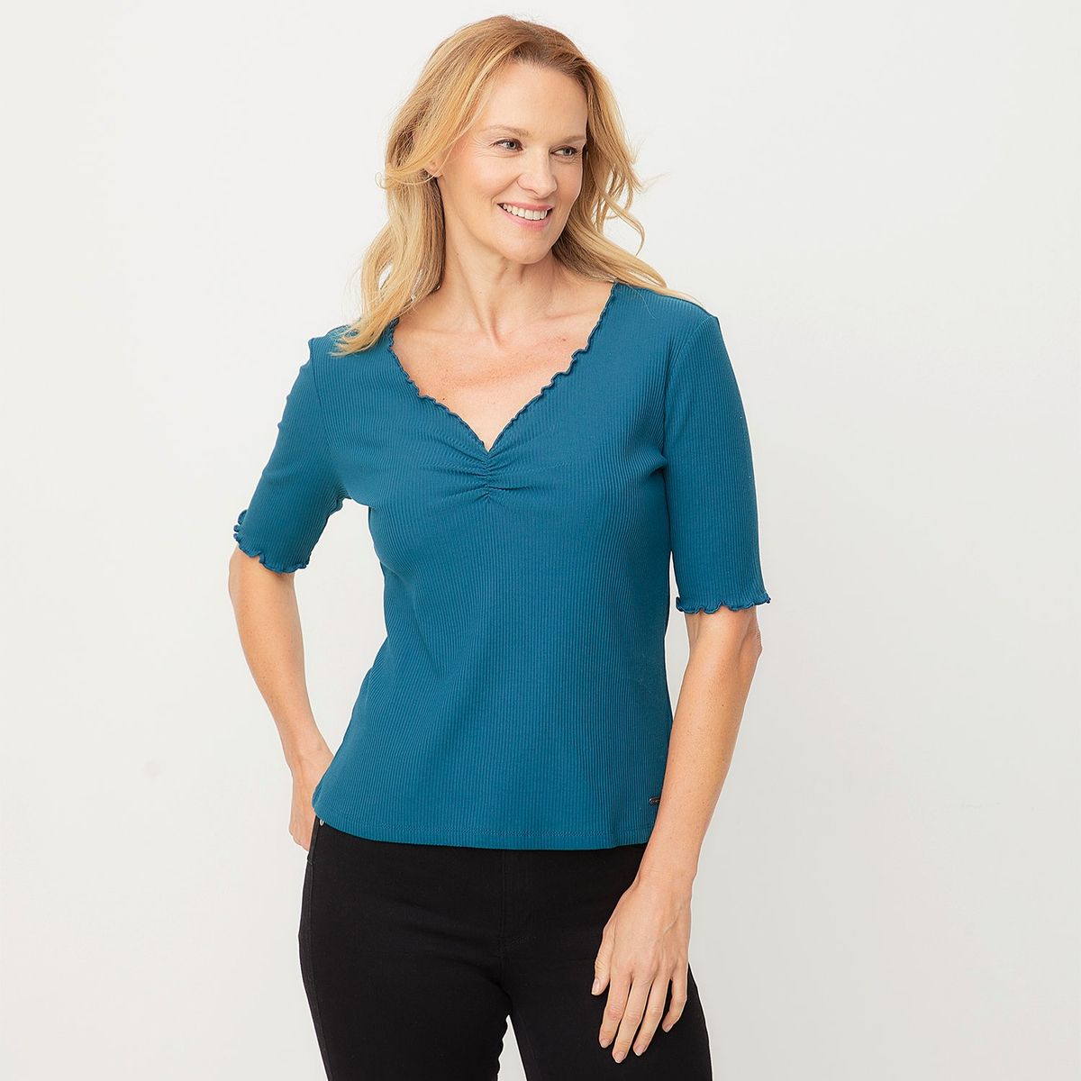 NEWPORT - Polera Manga Corta Rayada Algodón Mujer Newport