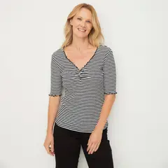 NEWPORT - Polera Manga Corta Rayada Algodón Mujer