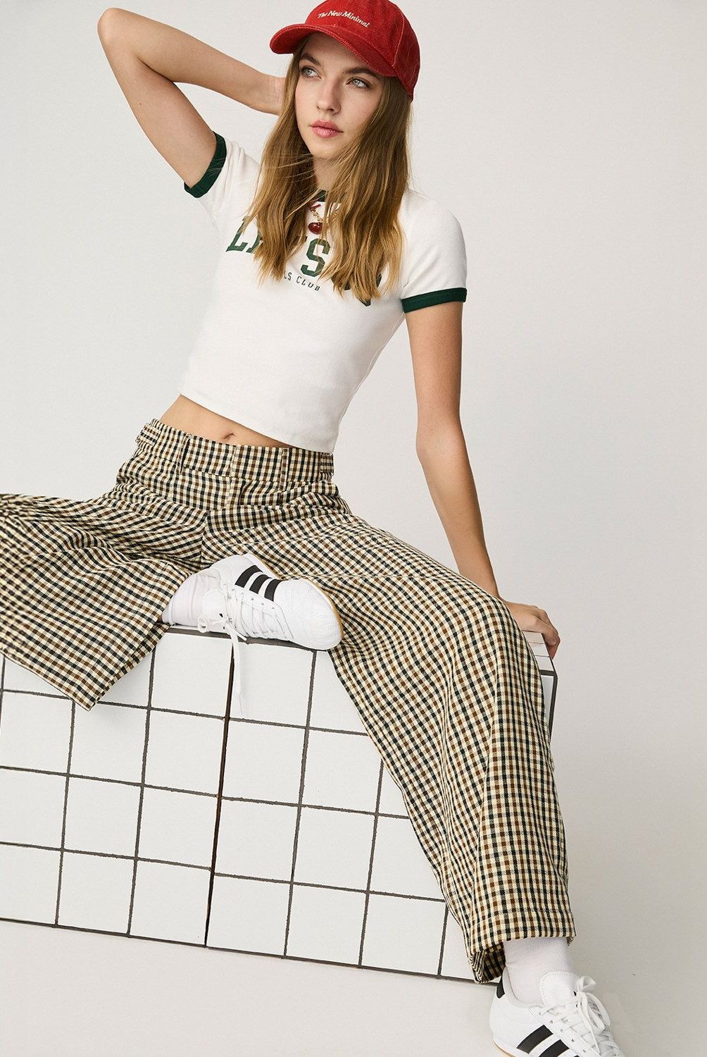 SYBILLA - Pantalón Palazzo Mujer Sybilla Tiro Medio Diseño Cuadros