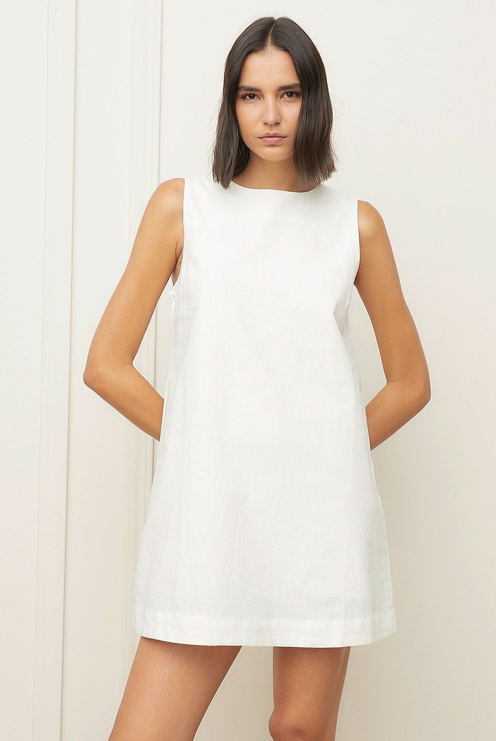 BASEMENT - Vestido Corto Lino Basement Mujer Casual Sin Mangas