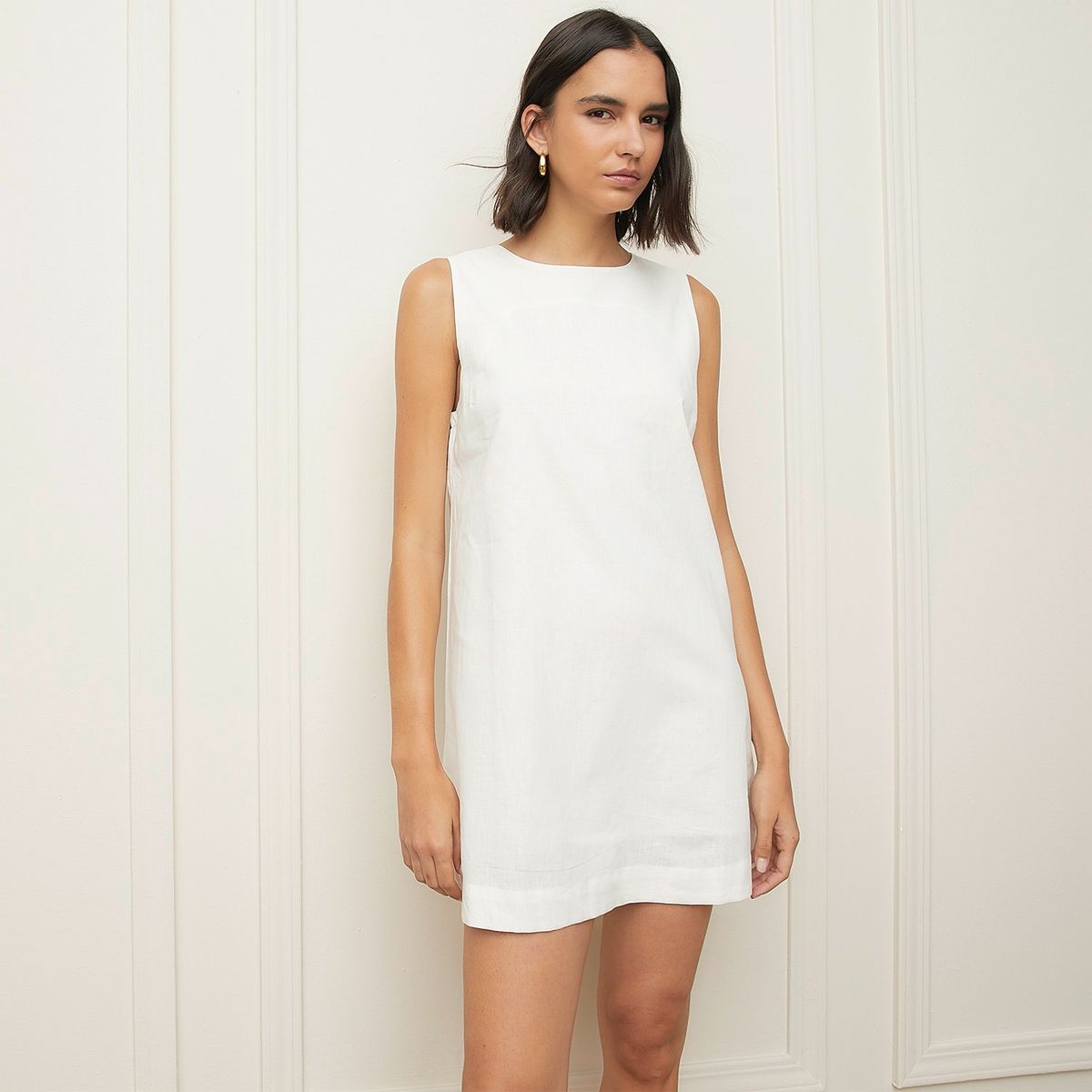 BASEMENT - Vestido Corto Lino Basement Mujer Casual Sin Mangas