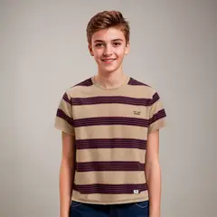 FEDERATION - Polera Algodón Rayas Niño Manga Corta Casual