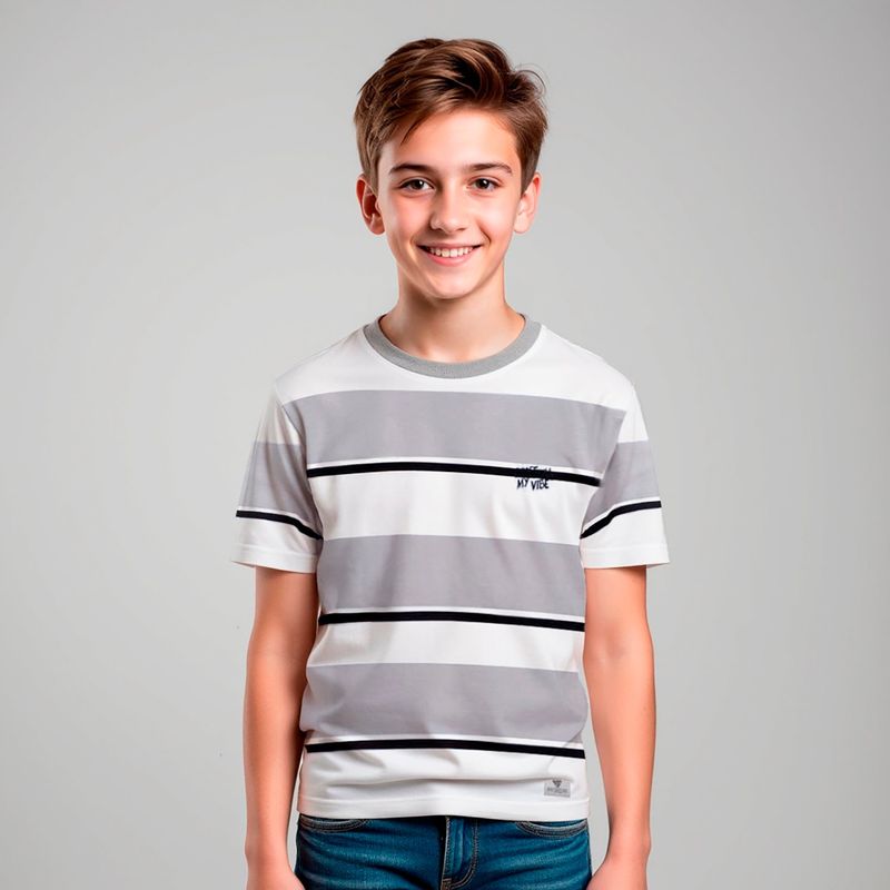 FEDERATION - Polera Federation Algodón Rayas Niño Manga Corta Casual