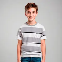FEDERATION - Polera Algodón Rayas Niño Manga Corta Casual
