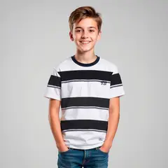 FEDERATION - Polera Algodón Rayas Niño Manga Corta Casual