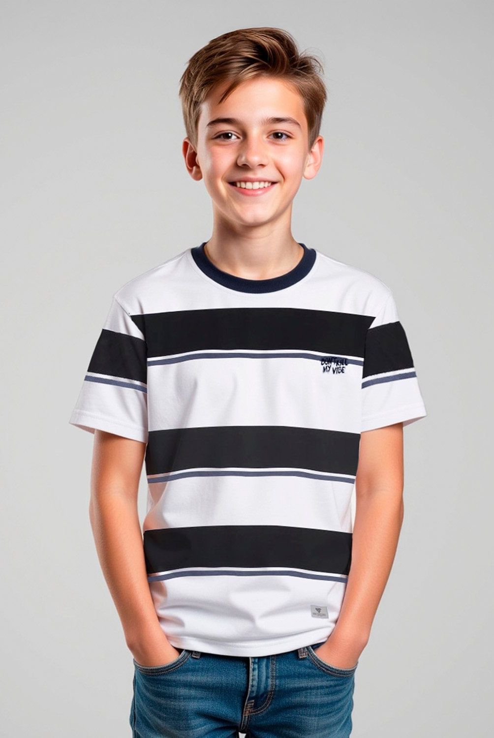 FEDERATION - Polera Federation Algodón Rayas Niño Manga Corta Casual
