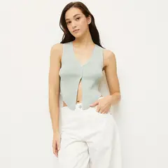 SYBILLA - Polera Mujer Sin Mangas Cuello V Casual