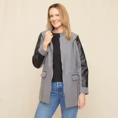 S COCCI - Abrigo S.Cocci Paño Manga Larga Cuero Mujer