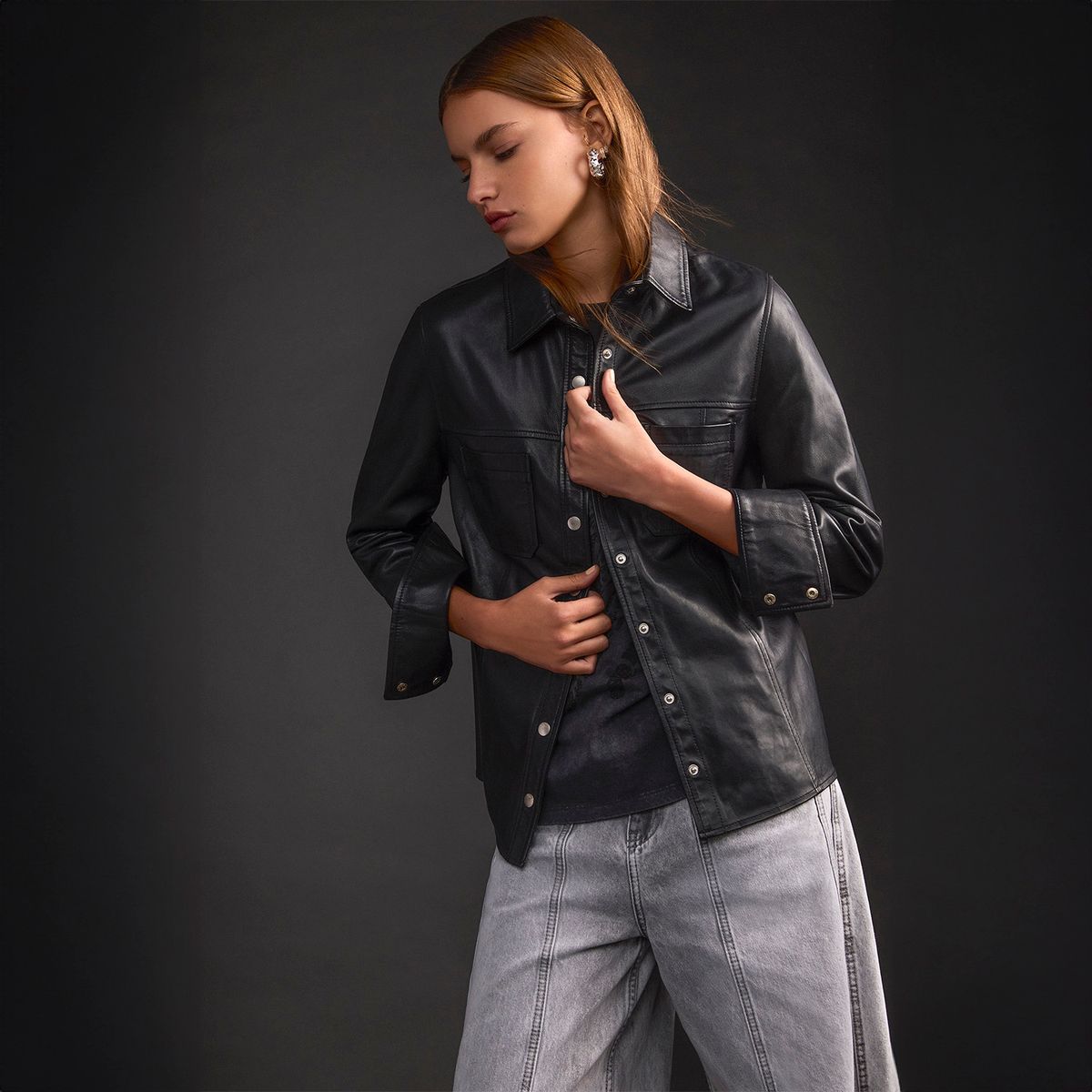 AMERICANINO - Chaqueta Manga Larga Cuero Mujer Americanino