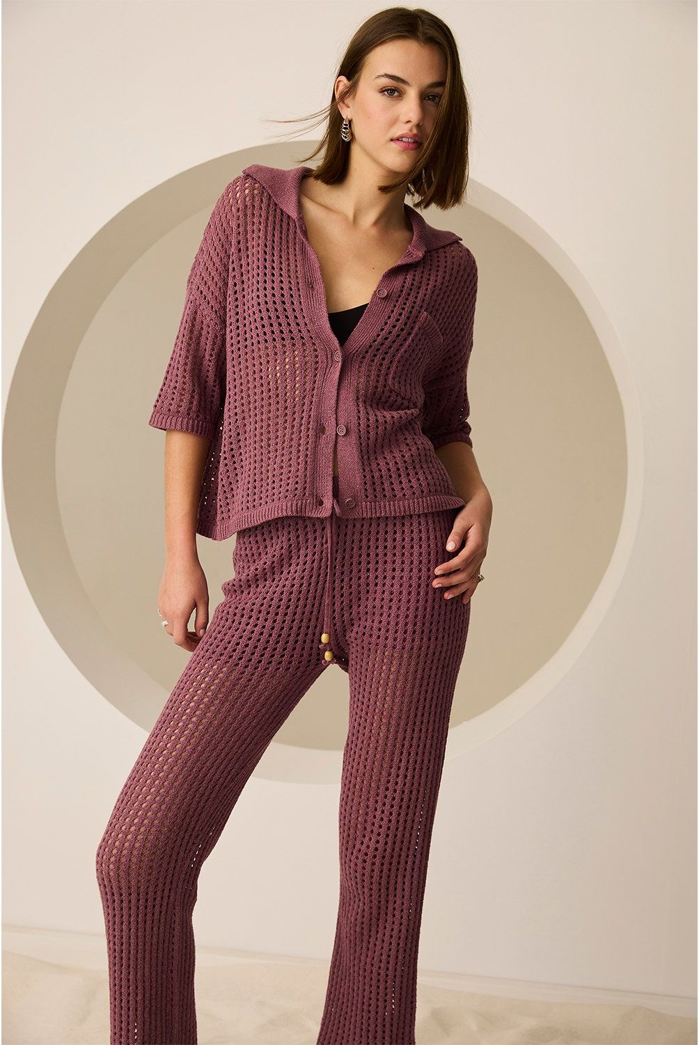 AMERICANINO - Pantalón Tejido Straight Tiro Alto Mujer Americanino