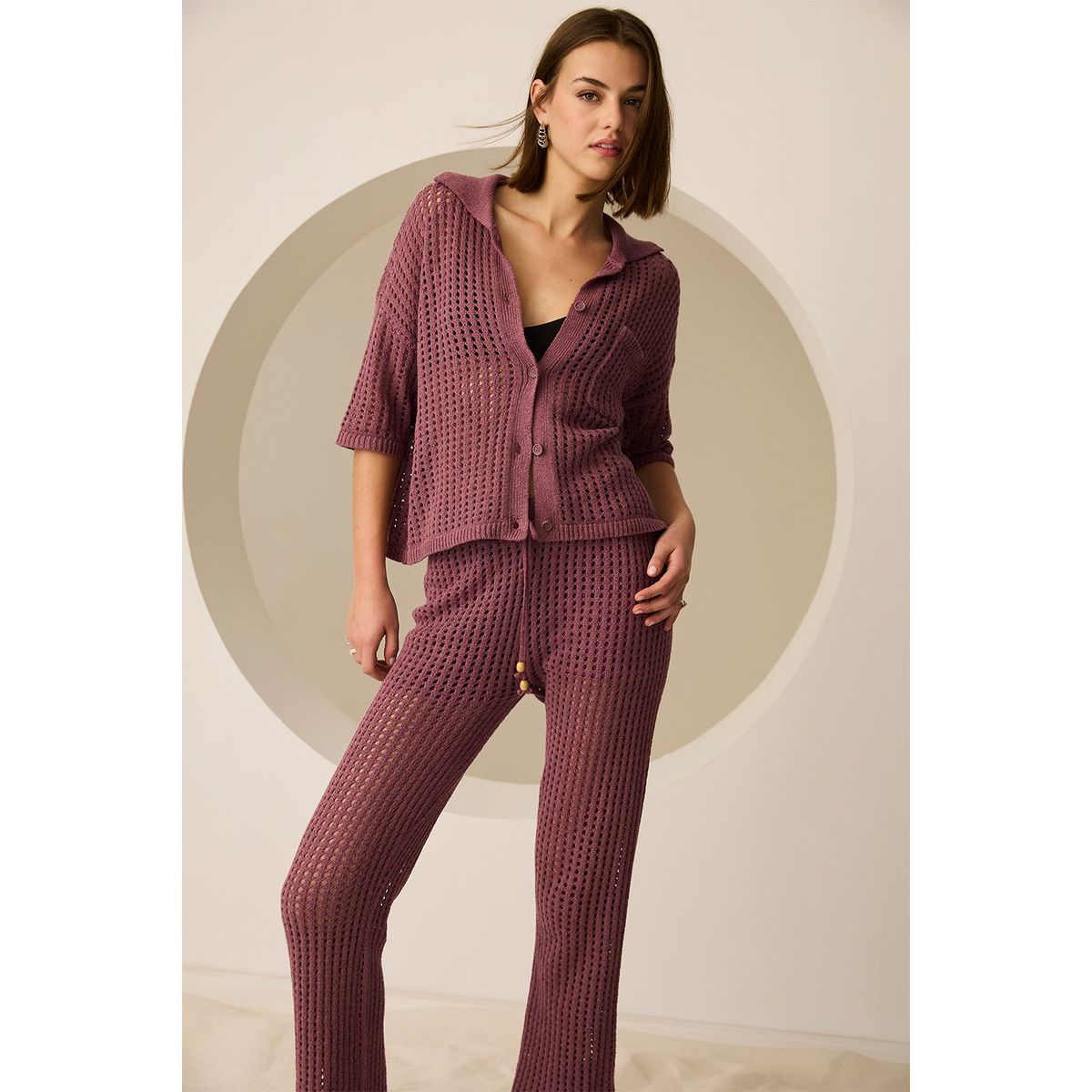 AMERICANINO - Pantalón Tejido Straight Tiro Alto Mujer Americanino