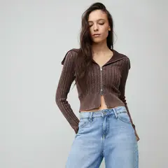 AMERICANINO - Chaleco Tejido Trenzado Con Cremallera Mujer