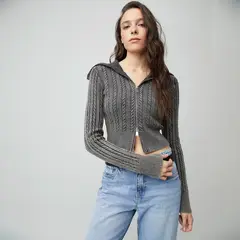 AMERICANINO - Chaleco Tejido Trenzado Con Cremallera Mujer