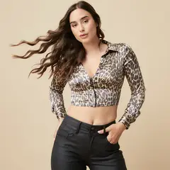 MOSSIMO - Blusa Cropped Manga Larga Mujer