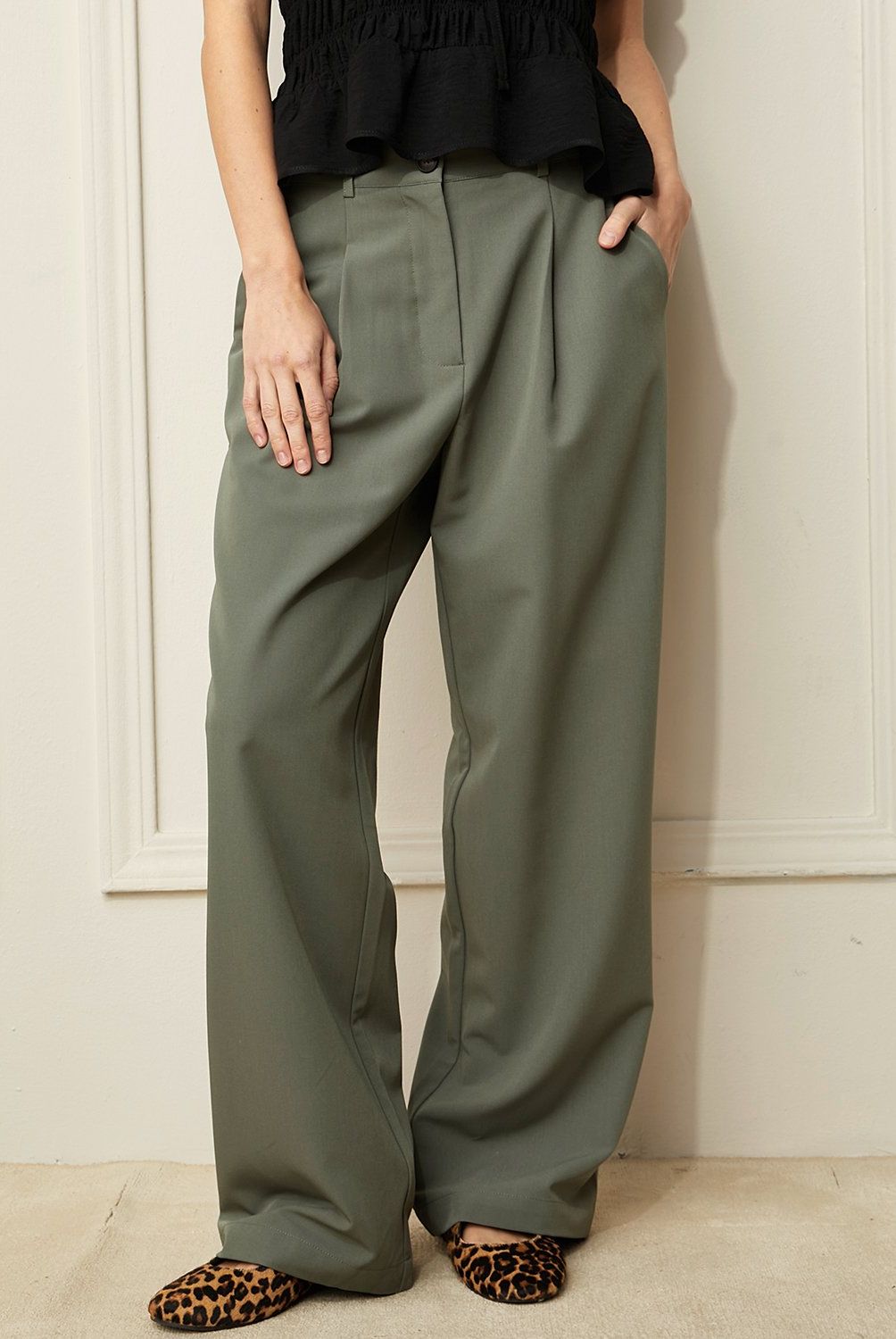 BASEMENT - Pantalón Mujer Basement Wide Leg Tiro Alto Diseño Cuadros