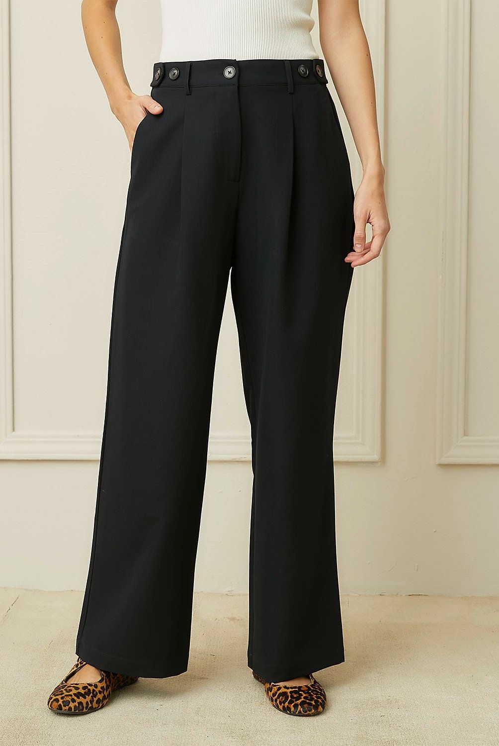 BASEMENT - Pantalón Mujer Basement Wide Leg Tiro Alto Diseño Cuadros