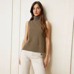 BASEMENT - Sweater Sin Manga Cuello Alto Mujer Algodón