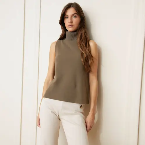 BASEMENT - Sweater Sin Manga Cuello Alto Mujer Algodón