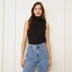 BASEMENT - Sweater Sin Manga Cuello Alto Mujer Algodón