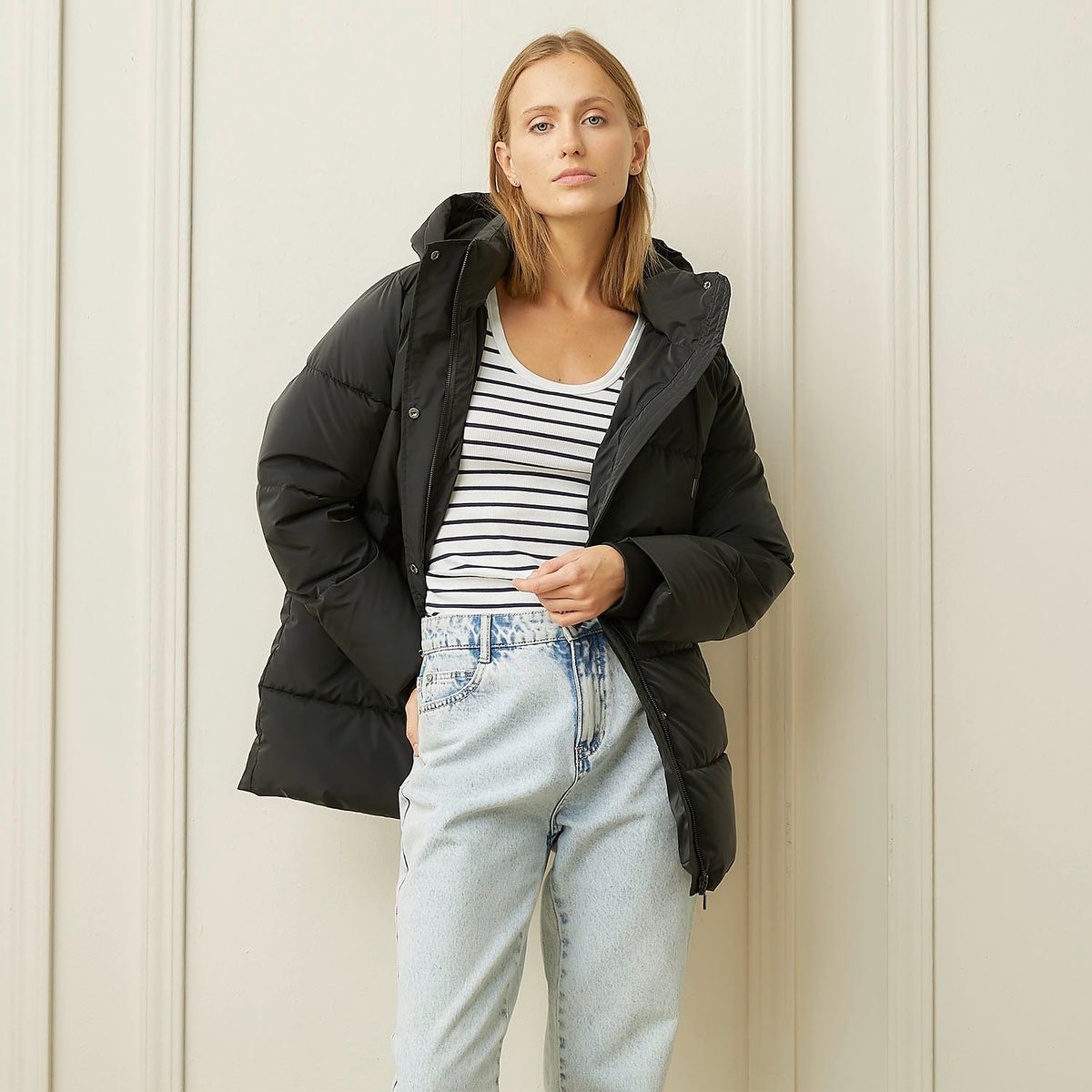 BASEMENT - Parka Basement Liso Con Gorro Mujer