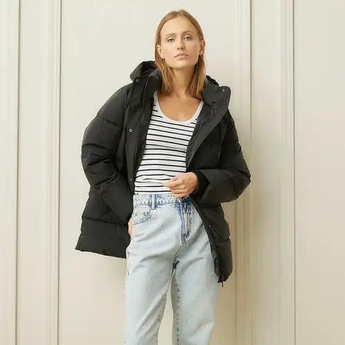 BASEMENT - Parka Liso Con Gorro Mujer