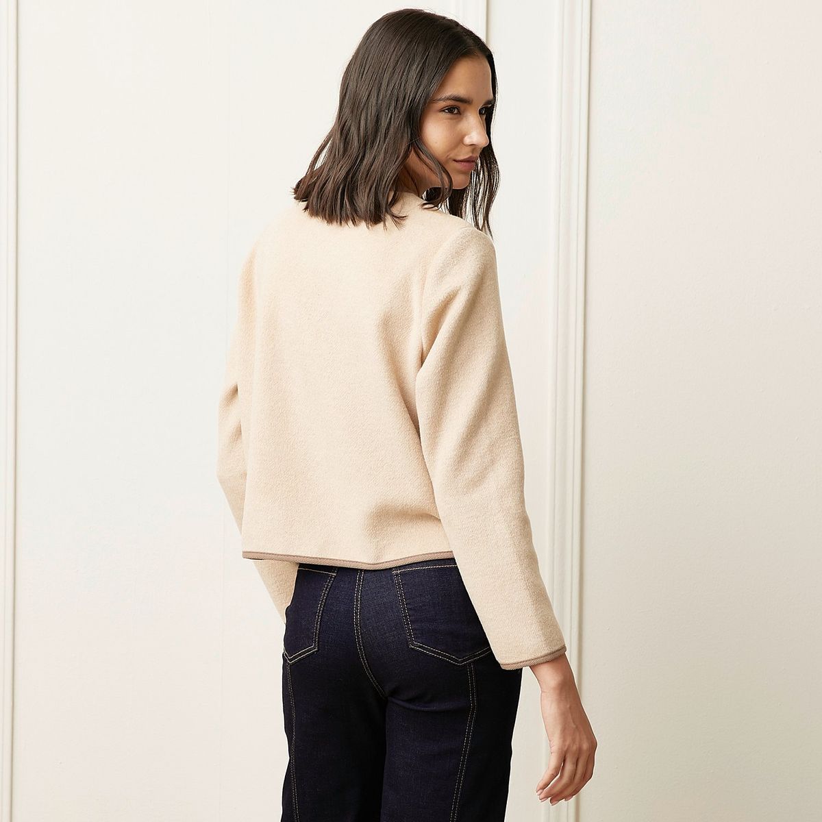 BASEMENT - Chaqueta Basement Cuadros Mujer Manga Larga Cuello Mao