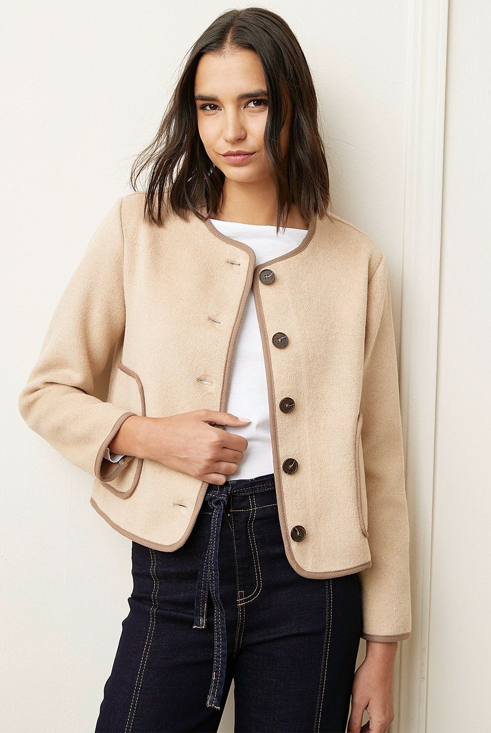 BASEMENT - Chaqueta Basement Cuadros Mujer Manga Larga Cuello Mao