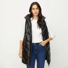 APOLOGY - Parka Mujer Sin Mangas Con Gorro Negra