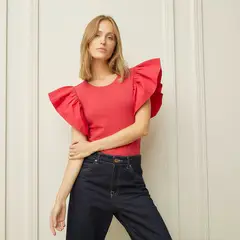 BASEMENT - Polera Manga Corta Algodón Diseño Liso Mujer
