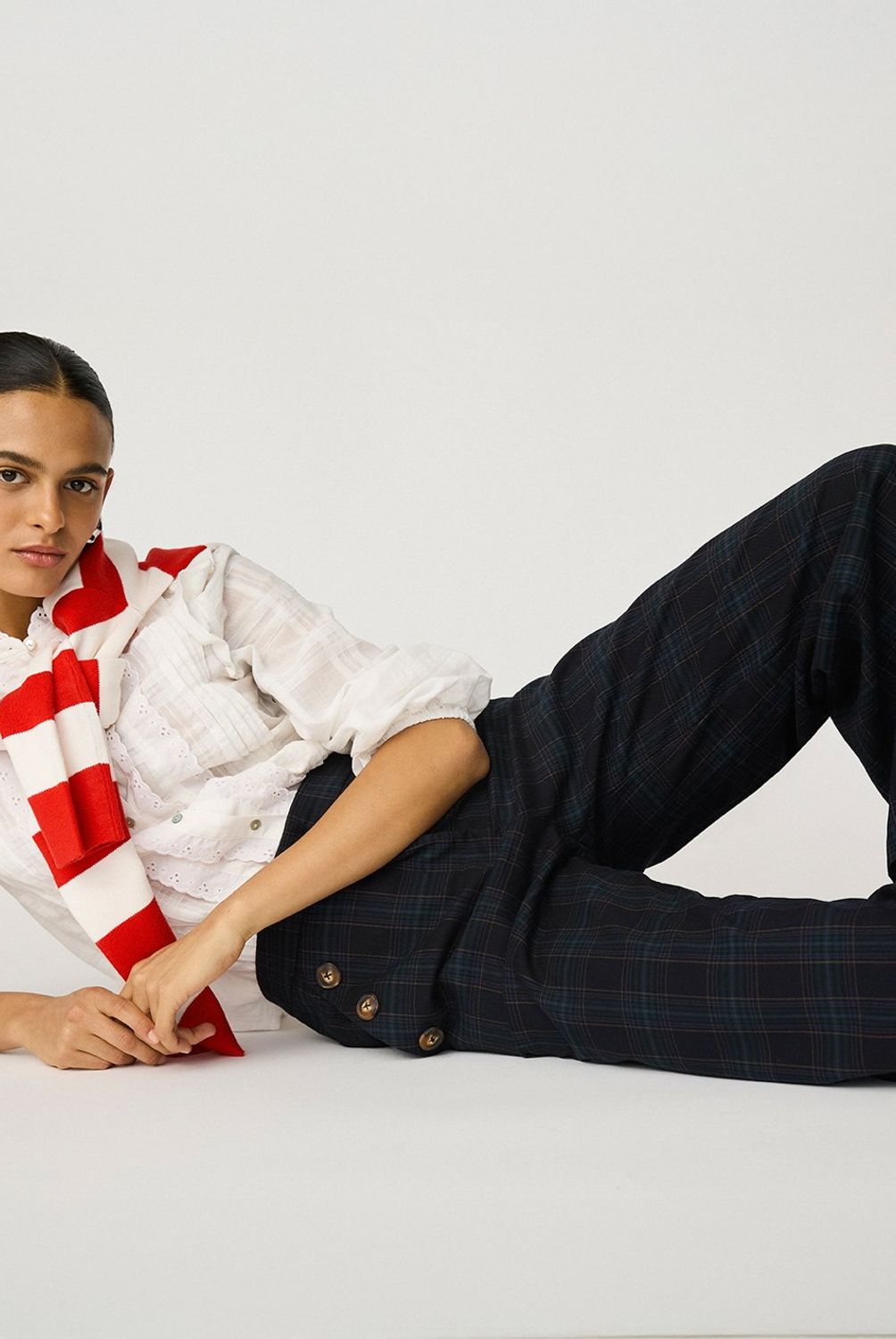 BASEMENT - Pantalón Mujer Basement Wide Leg Tiro Alto Cuadros