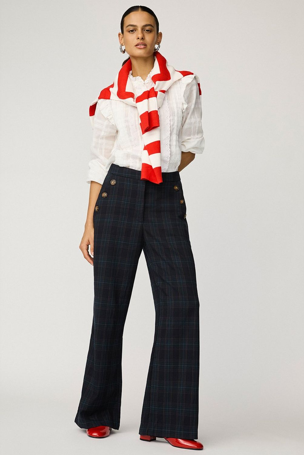 BASEMENT - Pantalón Mujer Basement Wide Leg Tiro Alto Cuadros