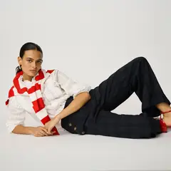 BASEMENT - Pantalón Mujer Wide Leg Tiro Alto Cuadros