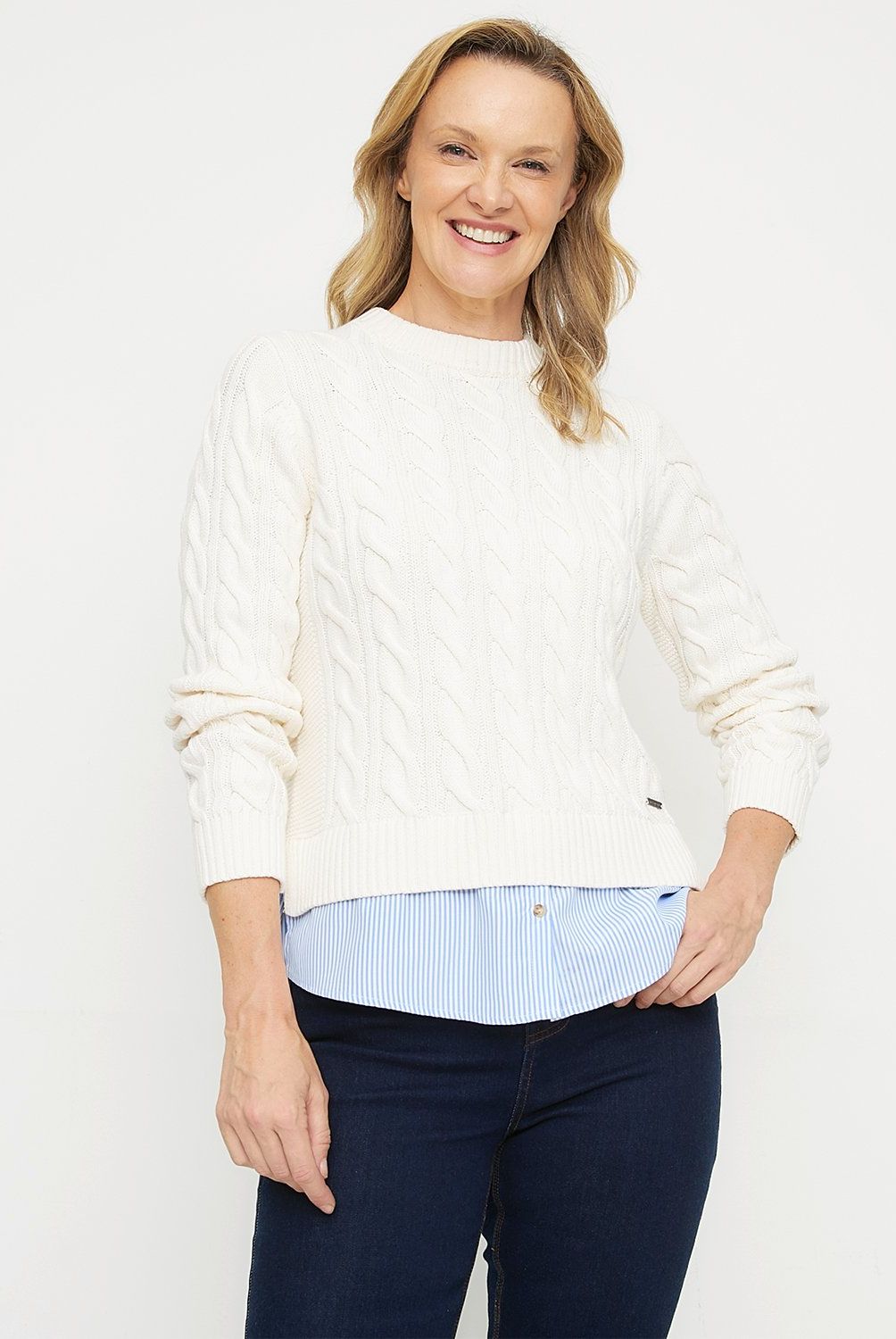 NEWPORT - Sweater Algodón Jaspeado Newport Mujer Manga Larga