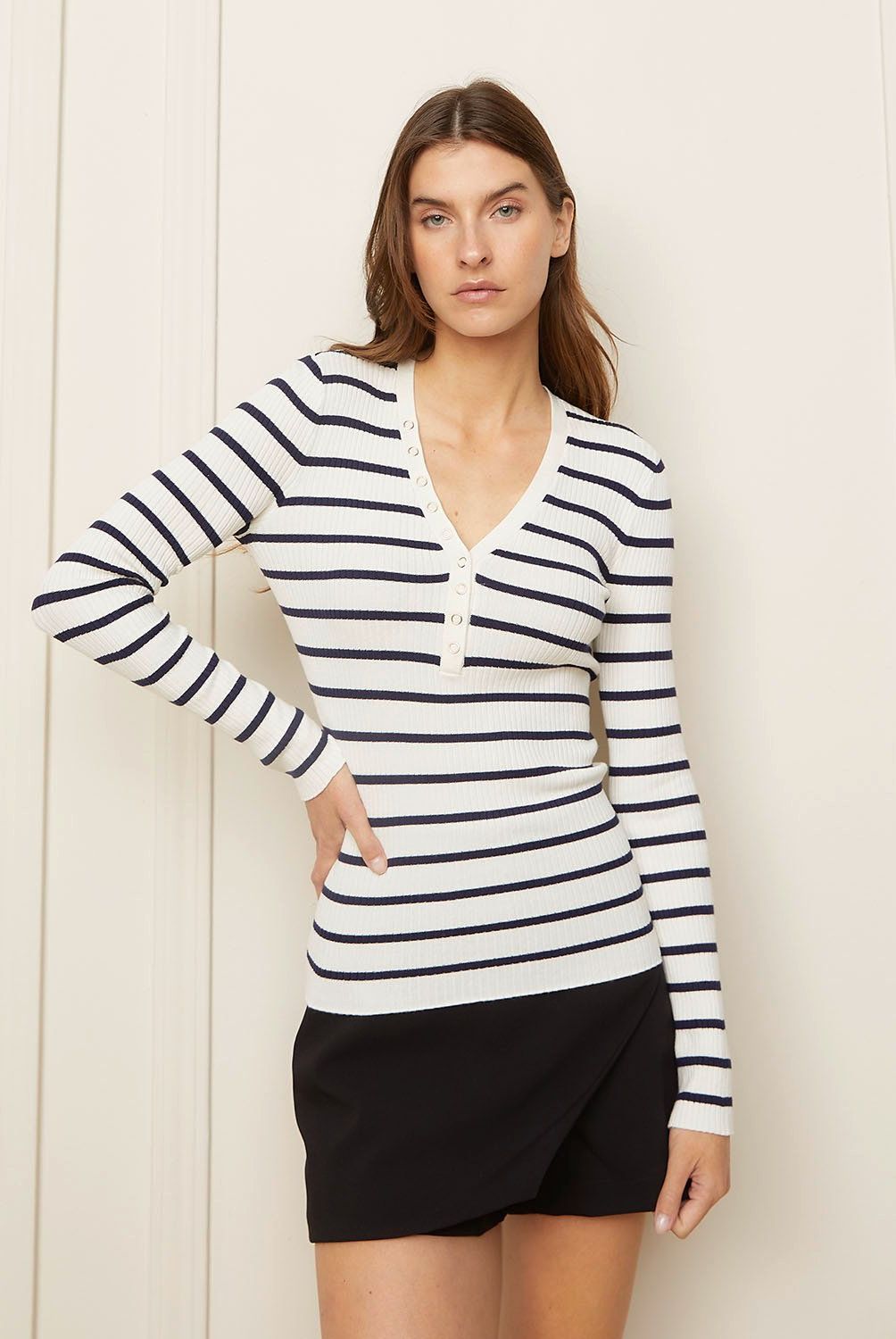 BASEMENT - Sweater Manga Larga Basement Rayas Mujer Viscosa