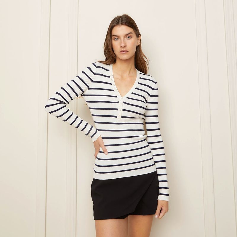 BASEMENT - Sweater Manga Larga Basement Rayas Mujer Viscosa